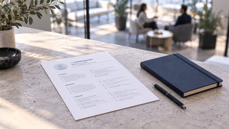 A CV on the desk and an interview with a candidate in an office